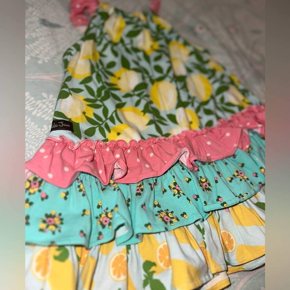 Matilda Jane Lemon Print Dress with Pink Bow - Picture 3 of 4